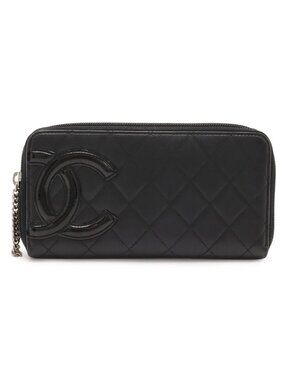 Chanel Cambon Line CC Logo Zip Around Wallet Soft Calf Leather Enamel